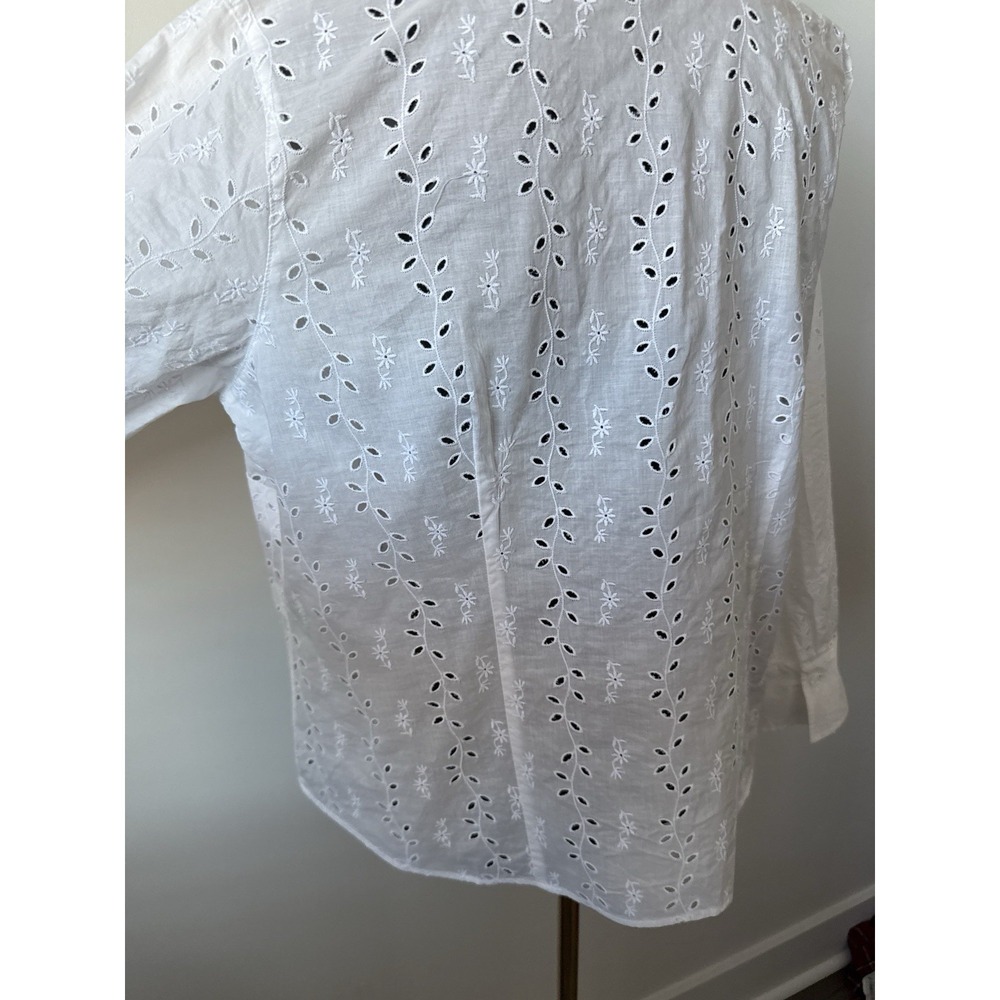 Talbots Woman Petites 16W White Embroidered Eyelet Button Down Blouse Plus - Picture 12 of 16